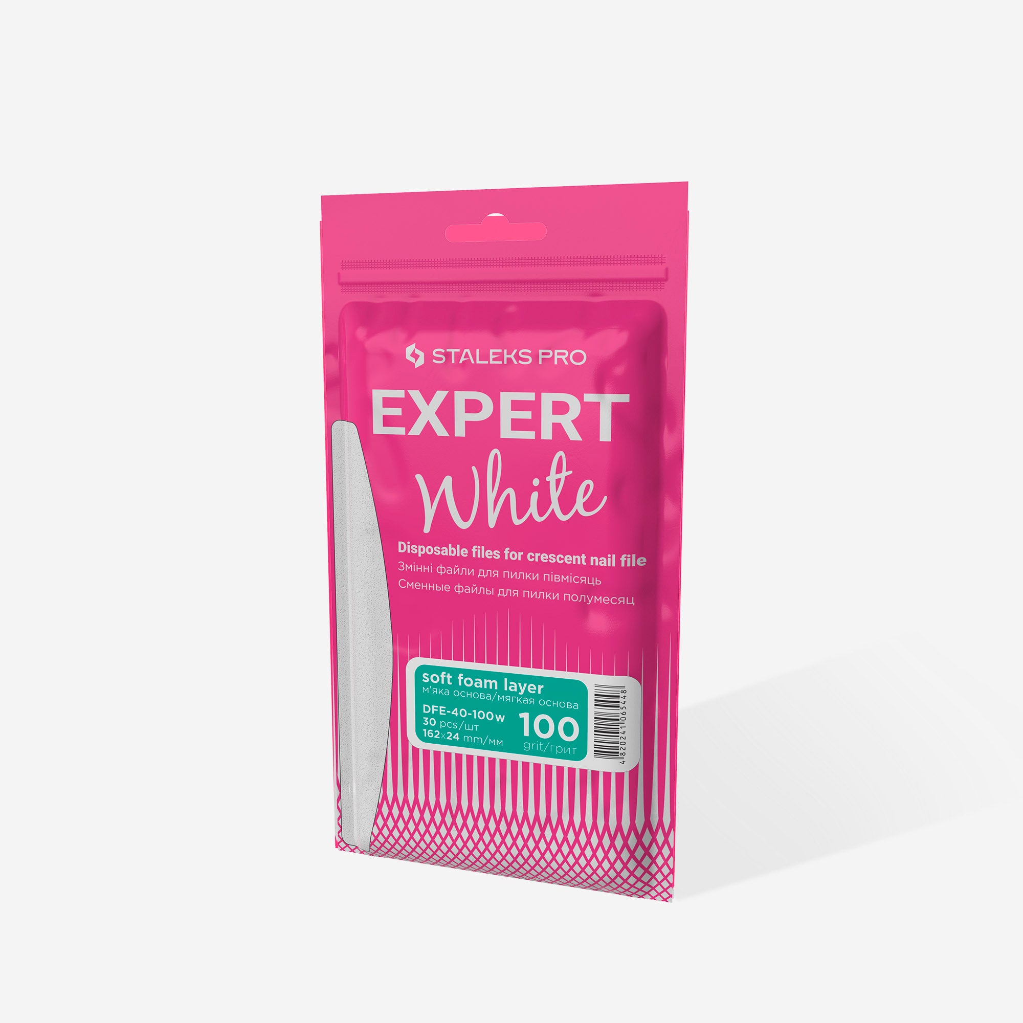 STALEKS Disposable White Files for Crescent Nail File on a Soft Foam Layer EXPERT 40 (30 pcs)