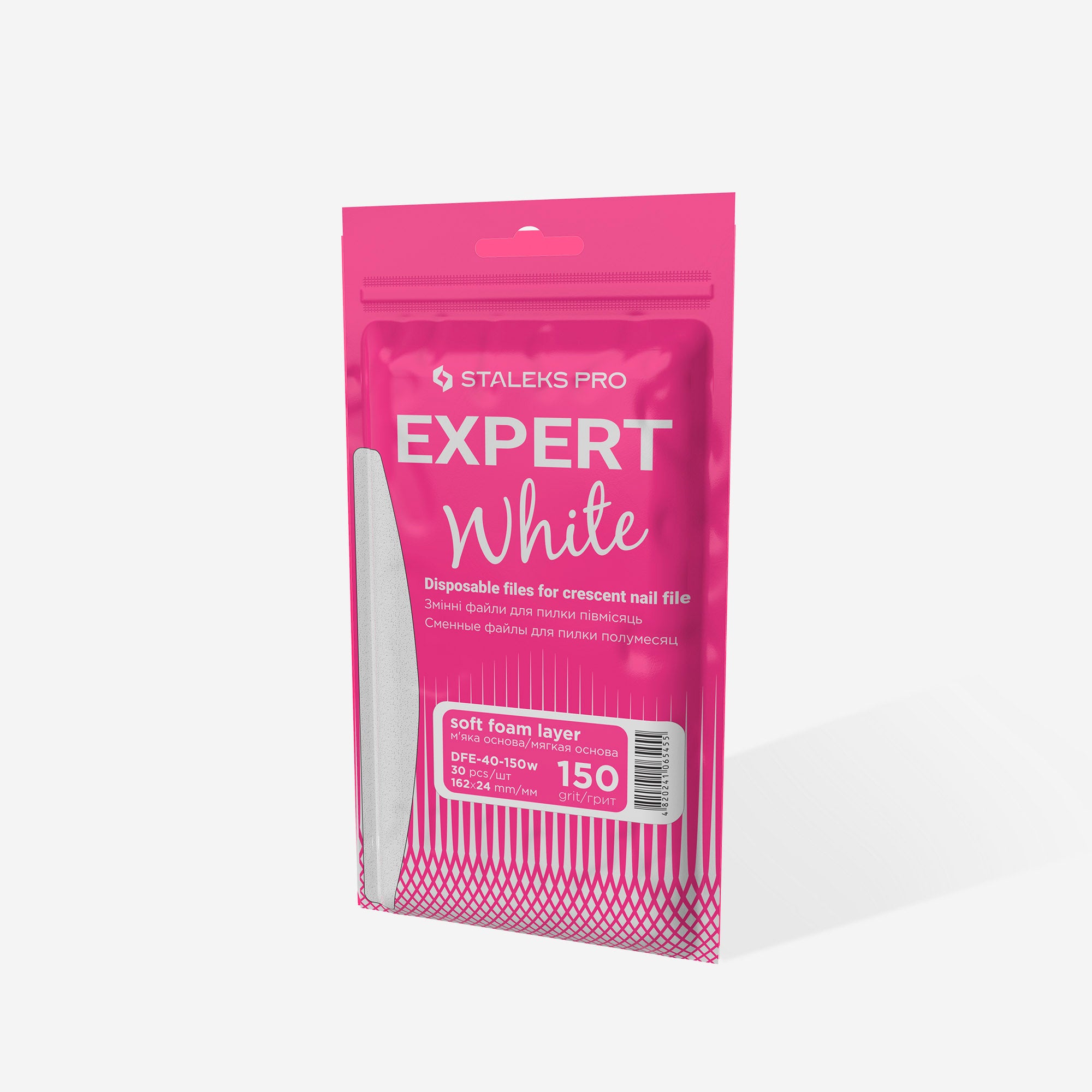 STALEKS Disposable White Files for Crescent Nail File on a Soft Foam Layer EXPERT 40 (30 pcs)