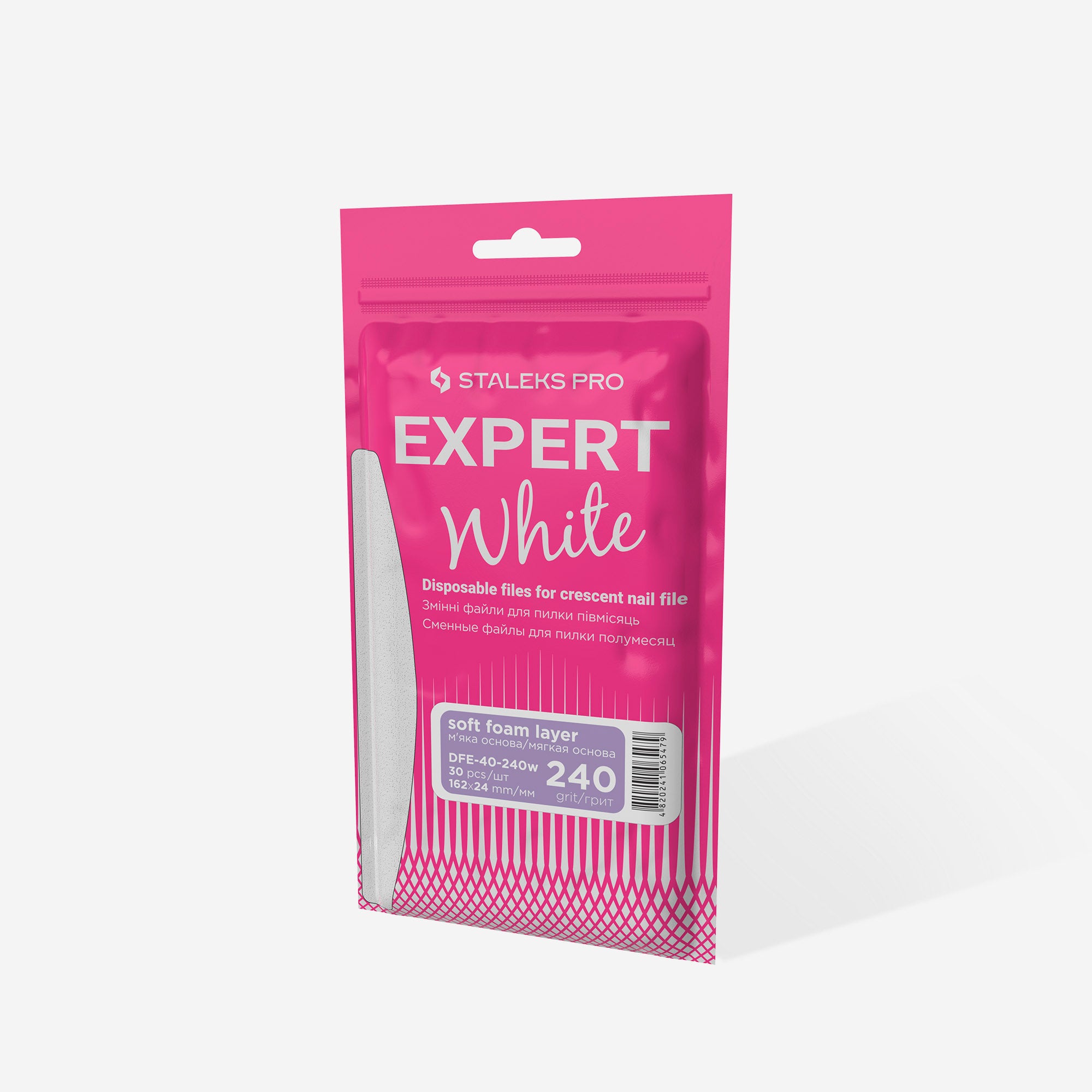 STALEKS Disposable White Files for Crescent Nail File on a Soft Foam Layer EXPERT 40 (30 pcs)